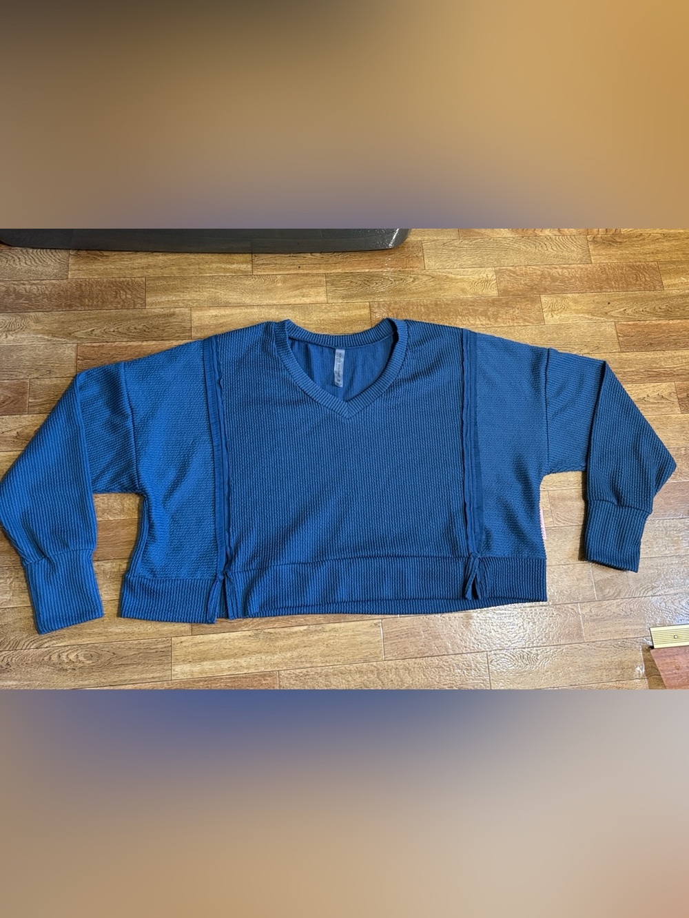 Simply Southern Blue V-Neck Cropped Waffle Long Sleeve